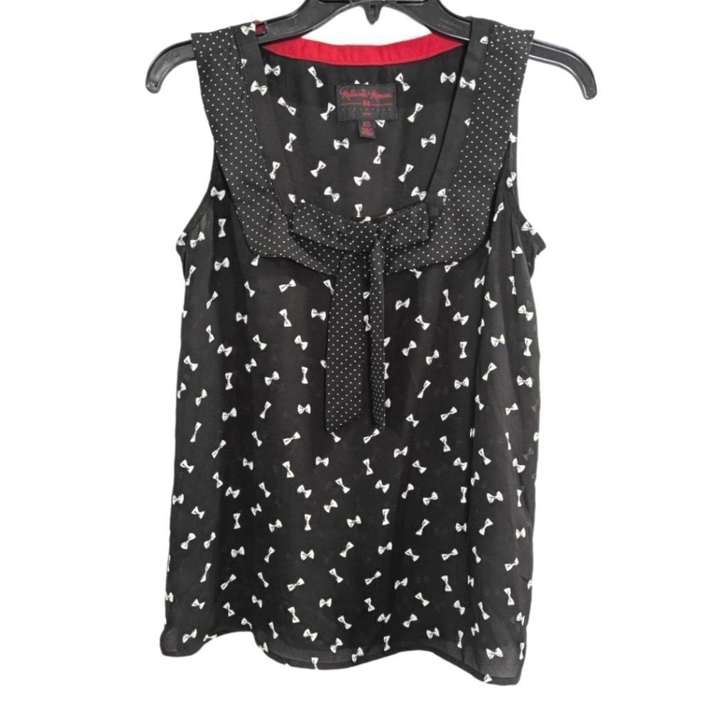 Minnie Mouse Disney black polka dot bow collared sleeveless blouse top womens XS